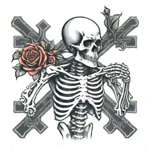 Skeleton Holding An Cross With Rosses In His Body