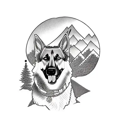 A German Shepherd Leading A Group Of Hikers Through A Mystical Mountain Trail