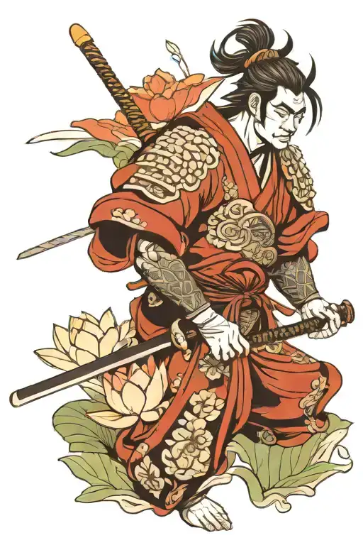 Samurai Knight With Lotus Flowers