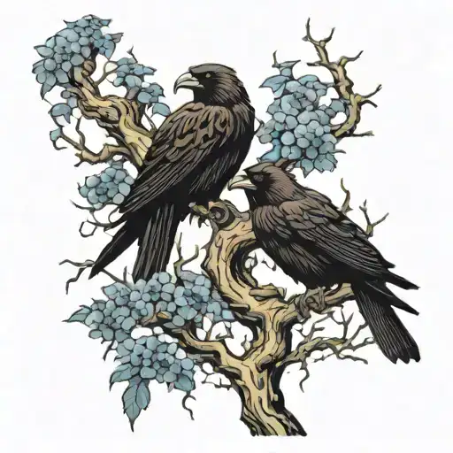 Odin Ravens With Tree Intertwined