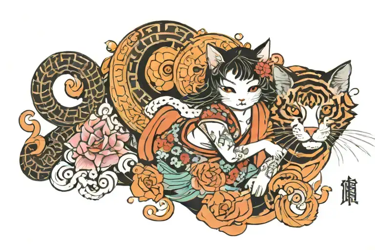 Cat And Greek Goddess With