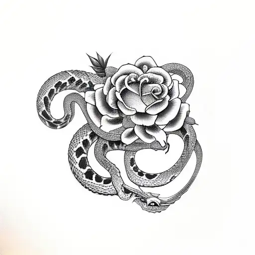 Snake With Skullls And Roses