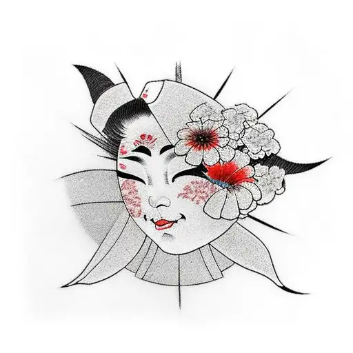 Geisha With Flower And Sun In Japanese