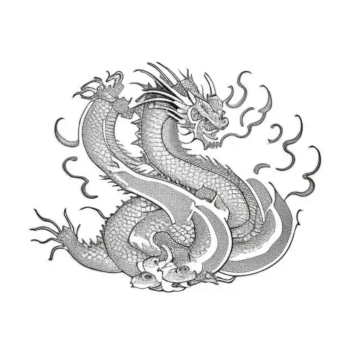 Dragon With Coi Fish And Lilly Pads