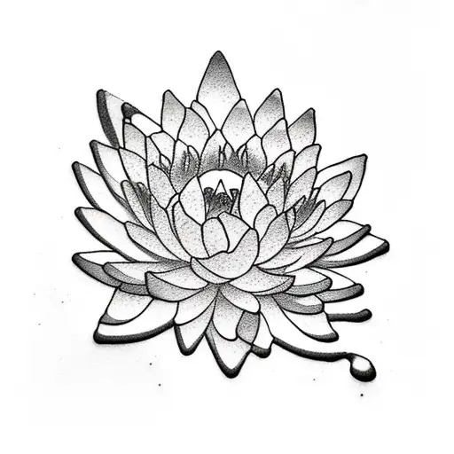 Water Lily In Center Of Koi Pond