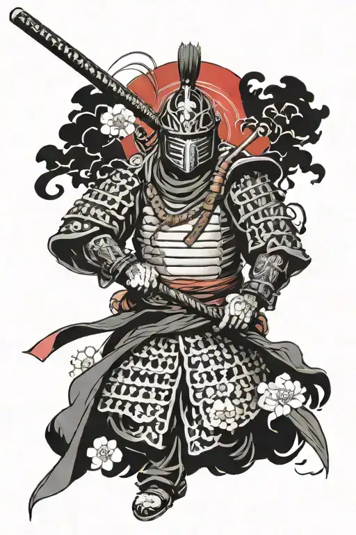 A Traditional Japanese Samurai Warrior With Elements Of Tokyo Ghoul Incorporated Into The Armor