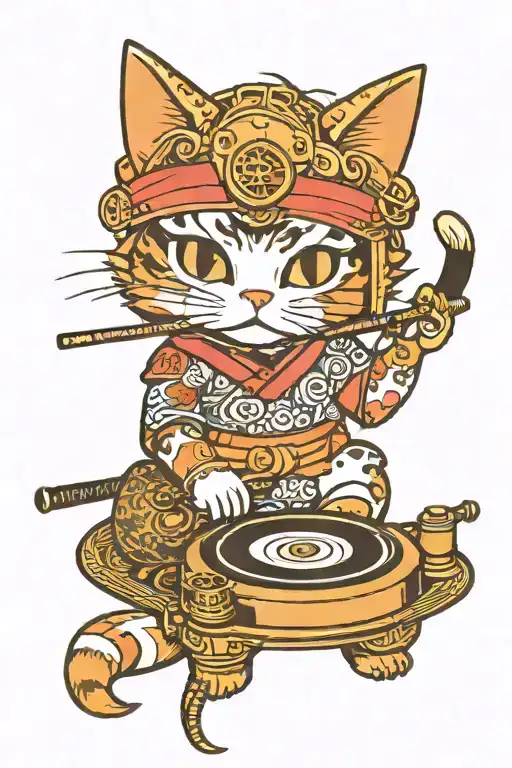 Cat Samurai Dj Turntable