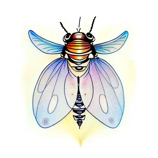 Firefly Insect With A Heart Embedded In The Body Little Lines To Show The Light Eminating From Body