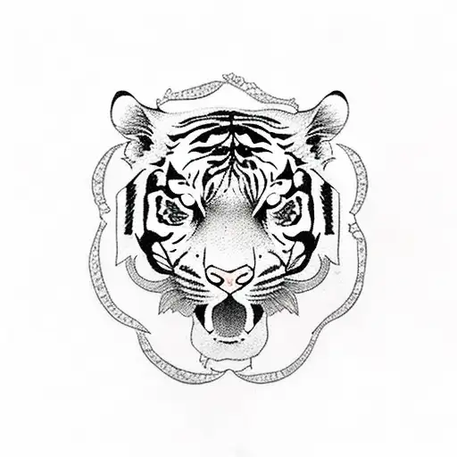 Gentle Tiger With Cherry Blossoms