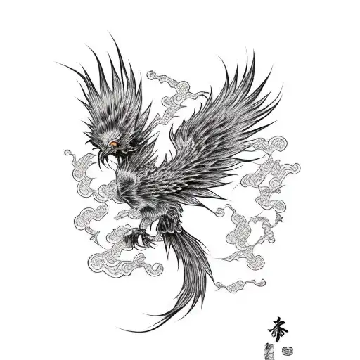 Black Splash Pheonix In Japanese Style