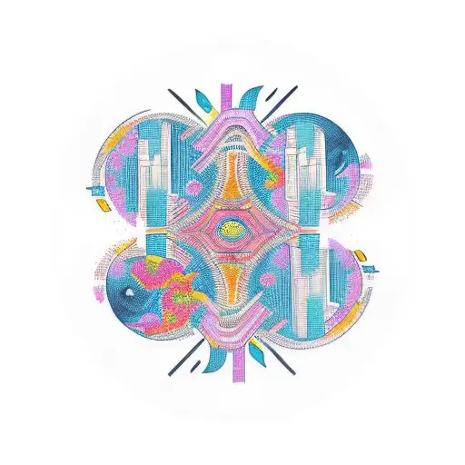 African Tribal Sunrise Integrated With The Chicago Skyline Technology And Binary Coding