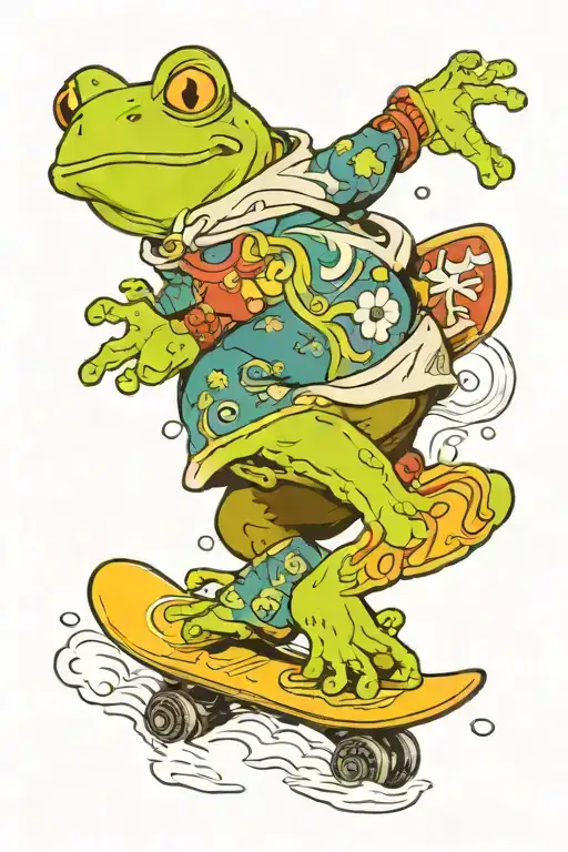 A Whimsical Frog Snowboarding Down A Montreal Street