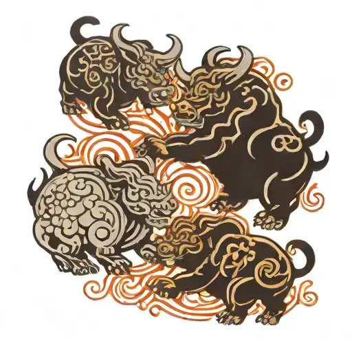 Bull And Bear Fighting In A Stylized Black-grey Design