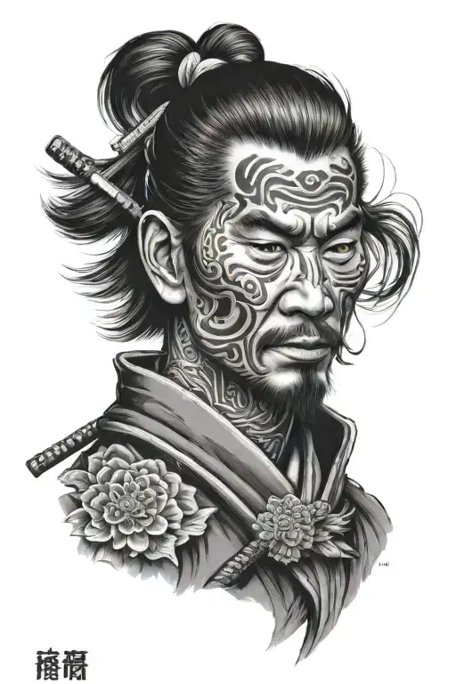 A Realistic Portrait Of A Samurai With A Hidden Assassin's Dagger