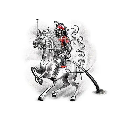 A Fiery Centaur Firefighter Wielding A Fire Hose