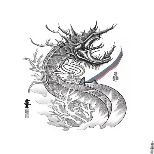 Full Sleeve Of A Bakunawa Scaling A Pine Tree