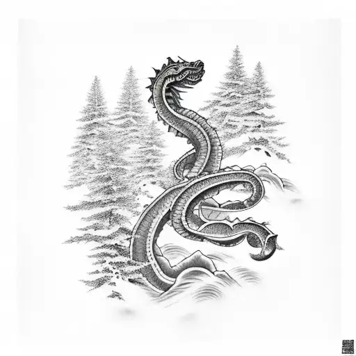 Full Sleeve Of A Sea Serpent Climbing A Pine Tree