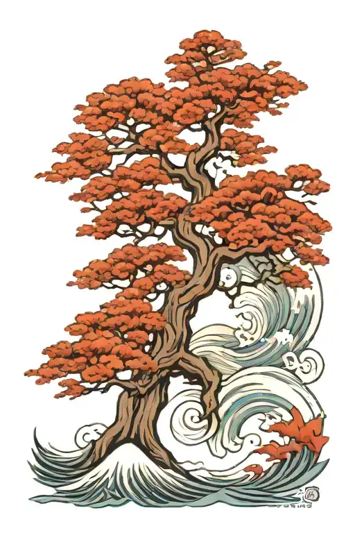 Family Tree And Sea Wave