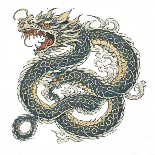 Dragon Wrapped Loosely Intertwined Snakes Moving Forward