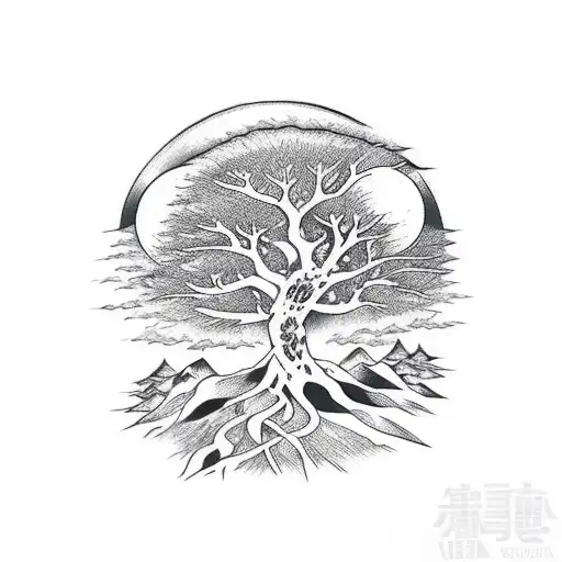 An Owl In A Tree Deep Forest With The Moon Back