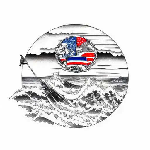 Line Art Of The Coast Of France With The Alaskan Flag And A Touch Of Golf
