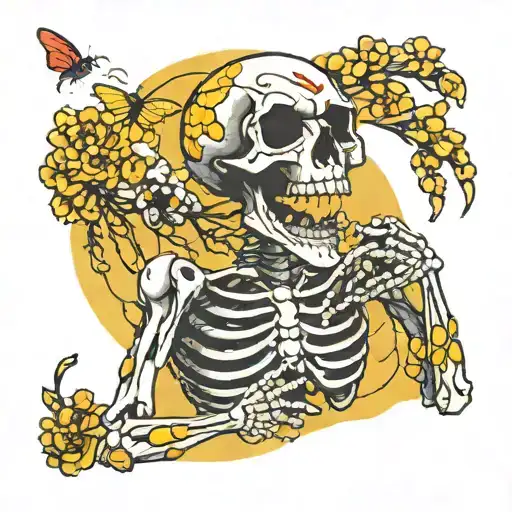 Laughing Skeleton With Yellow Insects