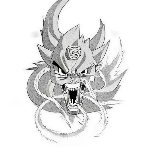 A Fusion Tattoo Of Naruto And Dragon Ball Characters In A Battle Scene