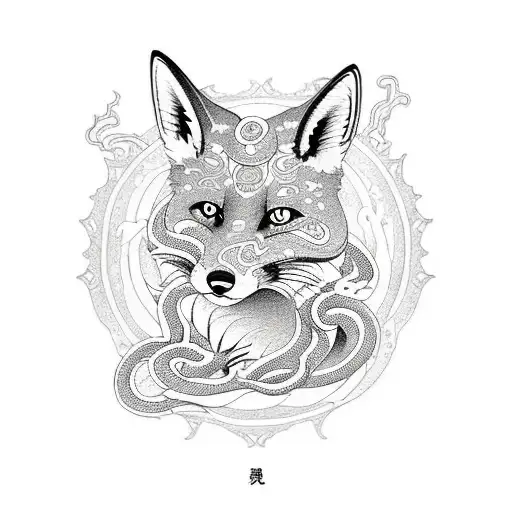 A Tattoo Of A Fox Surrounded By Snakes In A Ocean