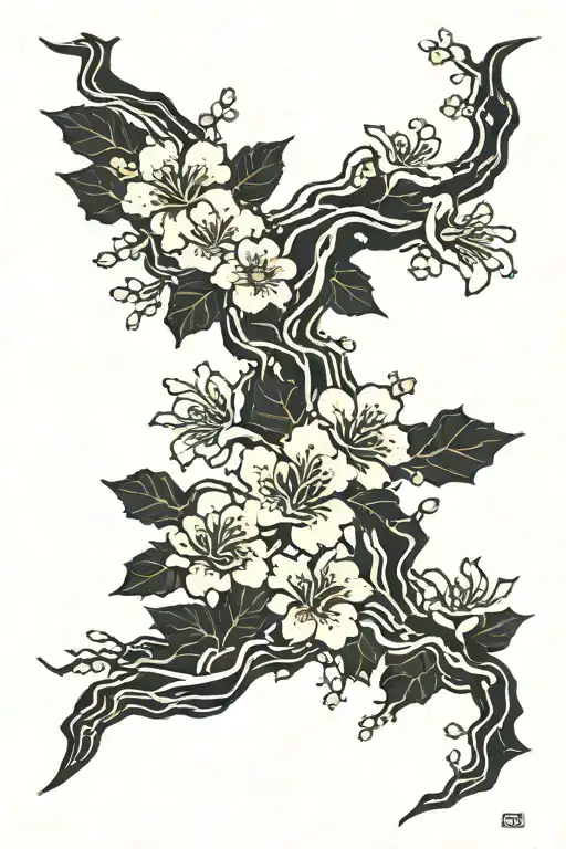 Abstract Lightning Bolts Intertwining With Delicate Cherry Blossoms