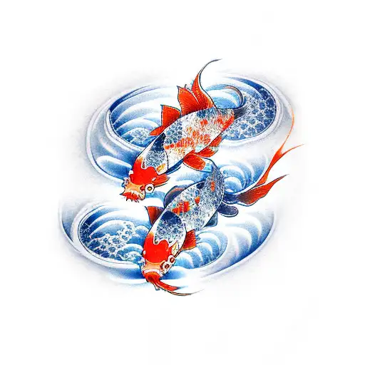 Traditional Japanese Koi Fish Swimming Upstream In A Swirling Current