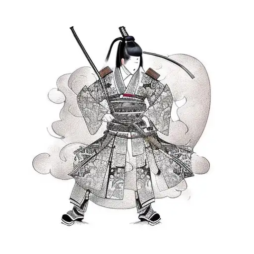 Female Japanese Samurai With Samurai Armor With Dragon