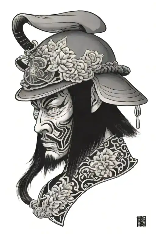 Black And Gray Stray Hat Samurai Warrior