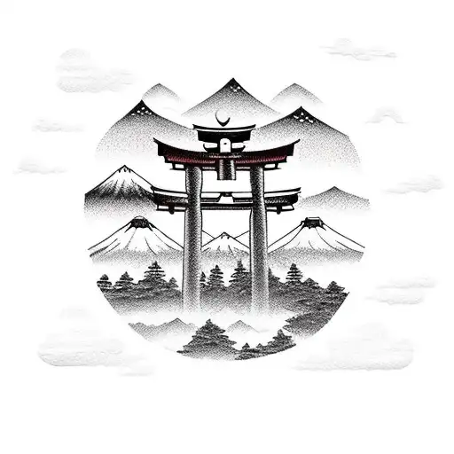 Torii Gate With Mount Fuji Background