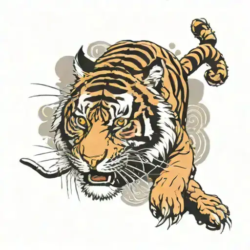 A Fierce Tiger Practicing Martial Arts In A Japanese Garden