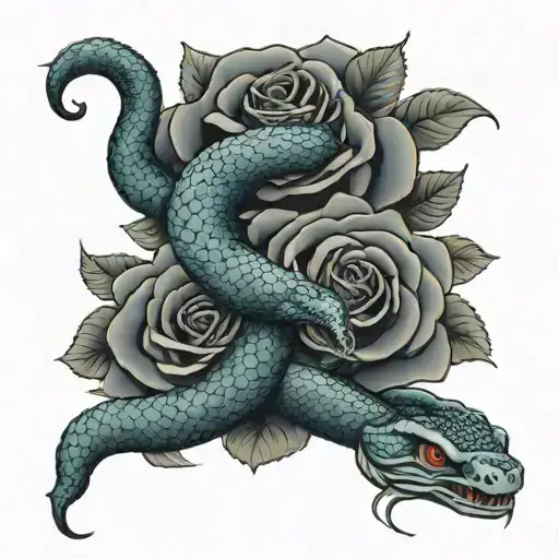 Rose And Snake Coiling Each Other