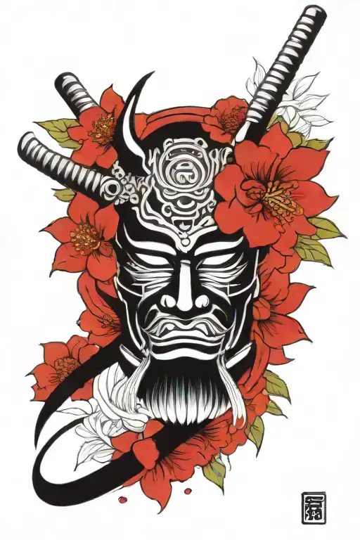 Samurai Mask With Flowers