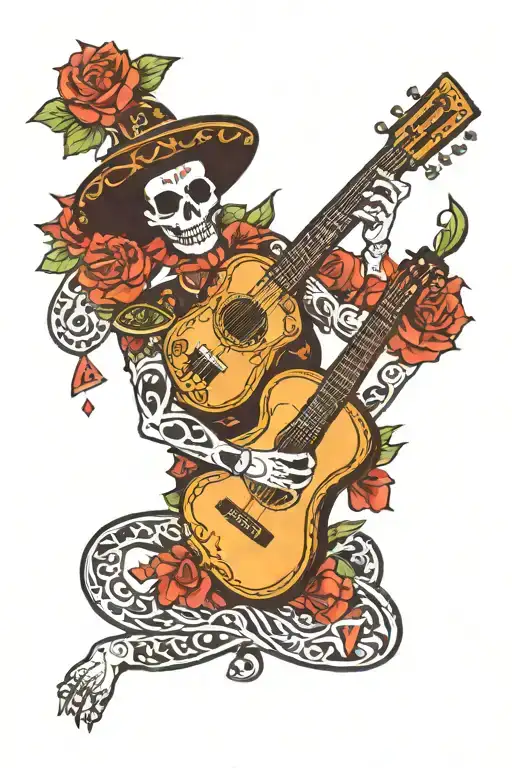 Mariachi Band Guitar Playing Flamenco Day Of The Dead