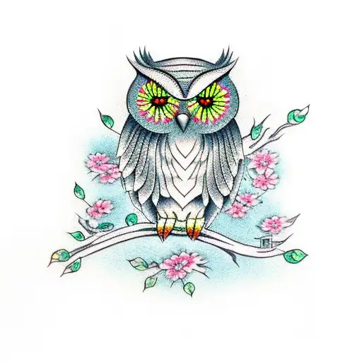 Owl On A Branch With Florals