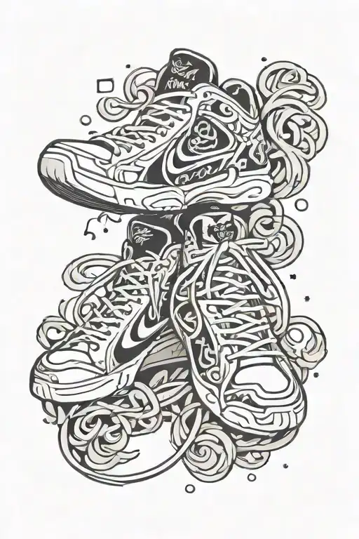 A Pair Of Iconic Basketball Shoes With Music Notes And Symbols Intertwined In The Design