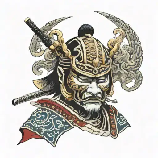 Samurai Warrior Mask Surrounded