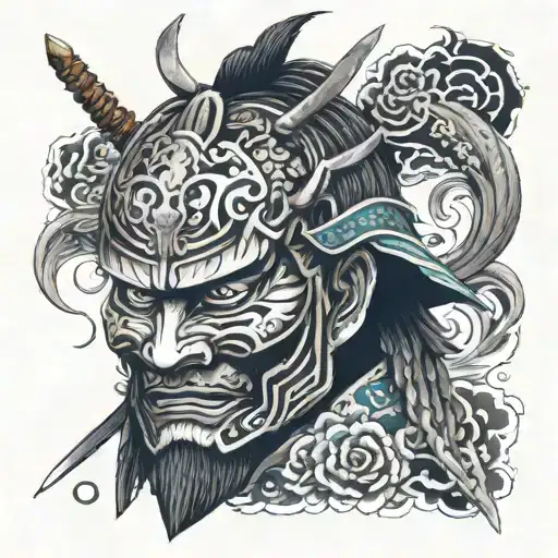 Samurai Warrior Mask Surrounded With Catanas