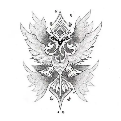 Sternum Tattoo Phoenix Black And White