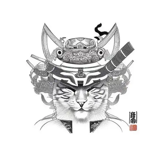 Raiden Shogun With Samurai Mask And Cats