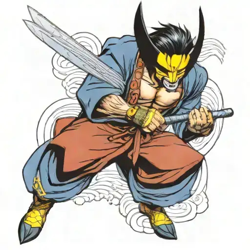 Wolverine Samurai Warrior Claws Out In A Fighting Pose Akutski Robe