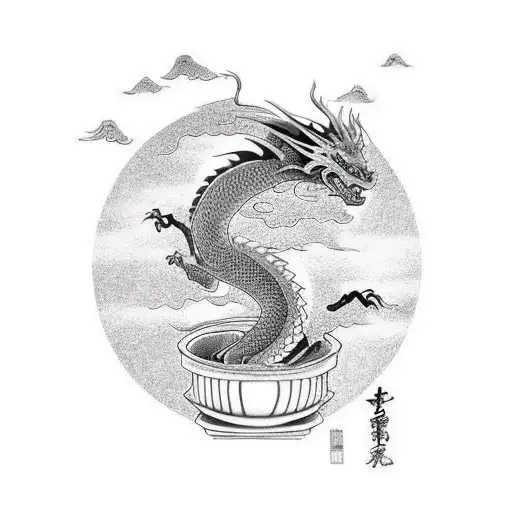 A Majestic Dragon Wrapping Around A Bonsai Tree