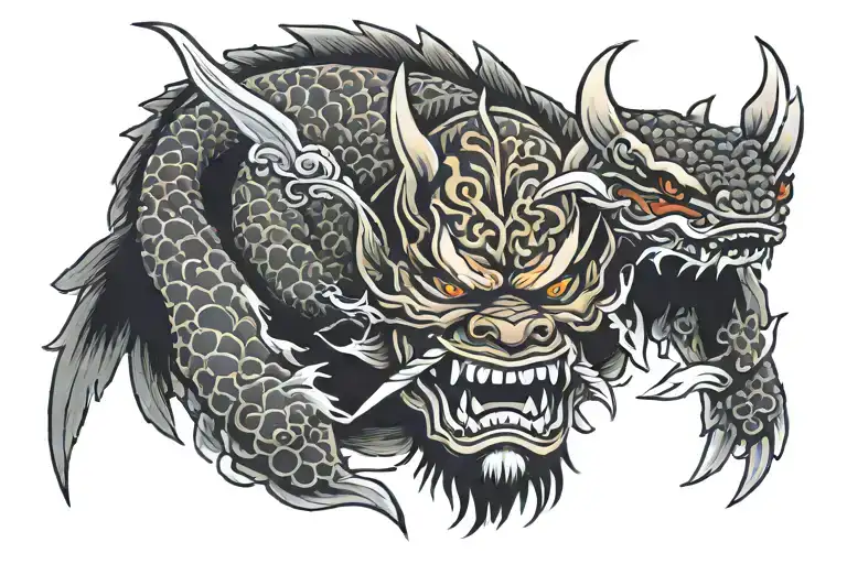 Oni Mask Katana Sword Koi Fish Swimming