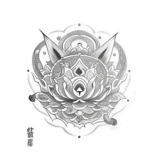 Kalico Cat An Samurai With Lotus Flower