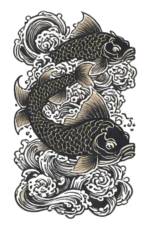 Black Koi Fish Swimming Upstream With Water Splash
