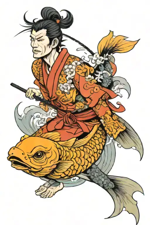 Samurai And Koi Fish