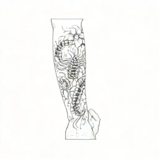 Centipede With Spider Lily Wrapping Around Arm Sleeve